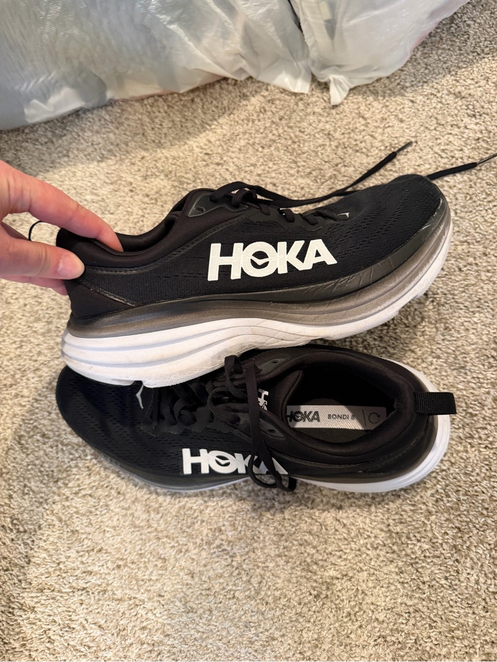 Hoka Black with White Logo Women's Bondi 8 Running Shoe